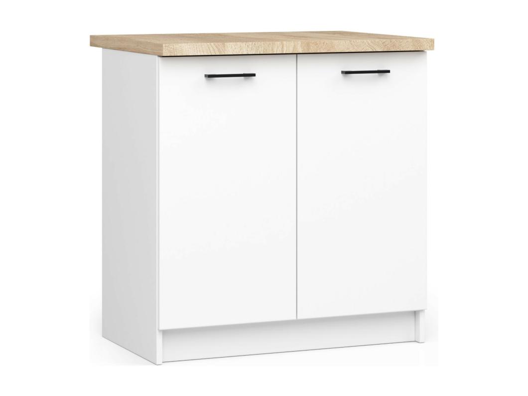 Armario de cocina AKORD S80 con encimera OLIWIA Blanco 80 cm 2 puertas frente en color Blanco 2 estantes 80x46x85 cm
