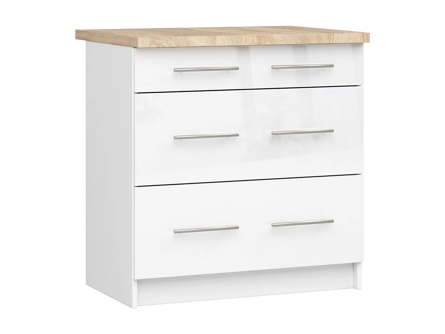 Meuble de cuisine bas AKORD S80 OLIWIA modulable Blanc 80 cm 3 tiroirs façade Blanche Brillante 80x46x85 cm