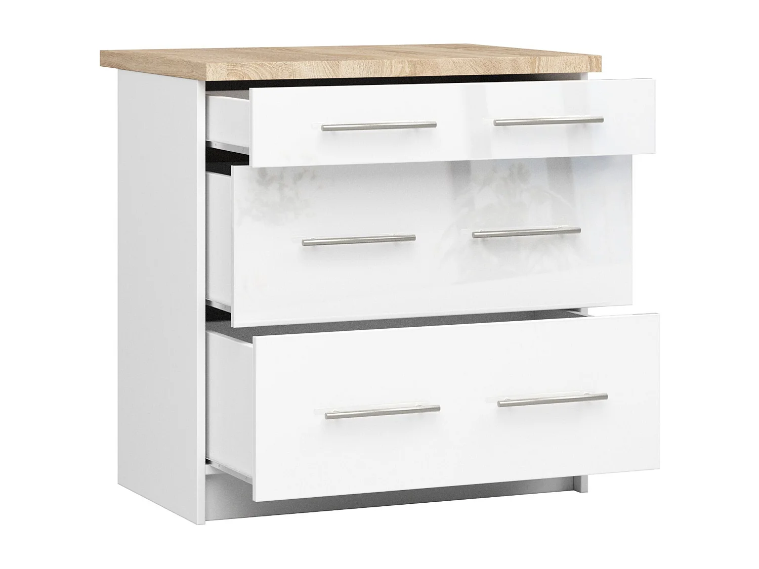 Meuble de cuisine bas AKORD S80 OLIWIA modulable Blanc 80 cm 3 tiroirs façade Blanche Brillante 80x46x85 cm