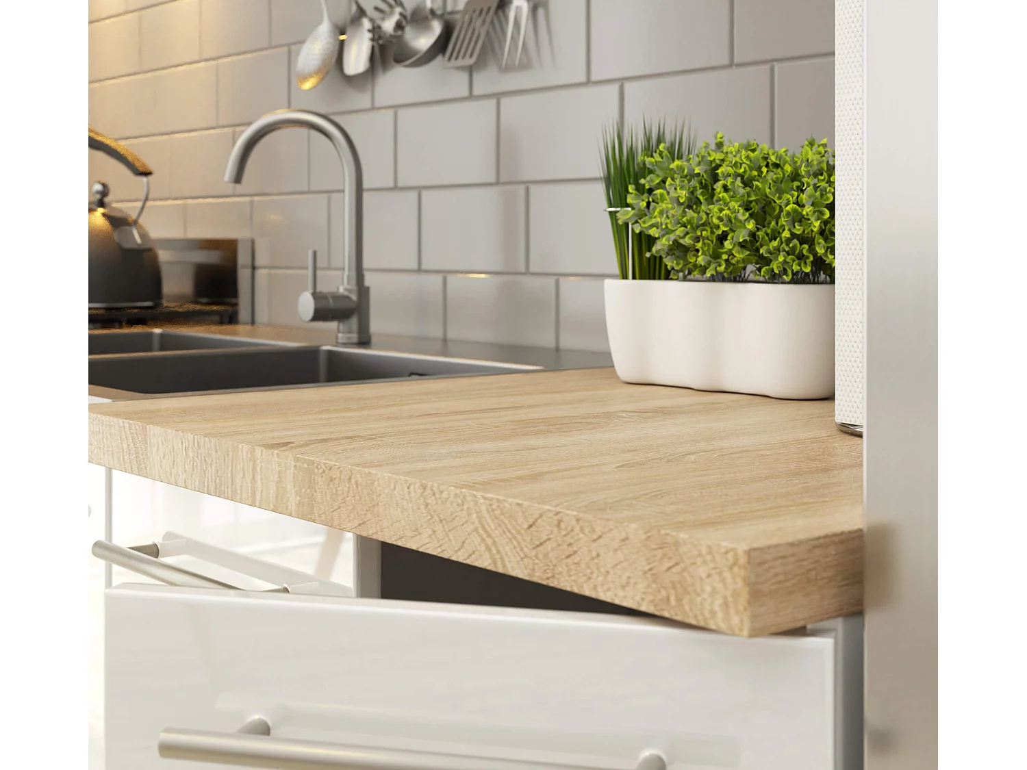 Meuble de cuisine bas AKORD S80 OLIWIA modulable Blanc 80 cm 3 tiroirs façade Blanche Brillante 80x46x85 cm