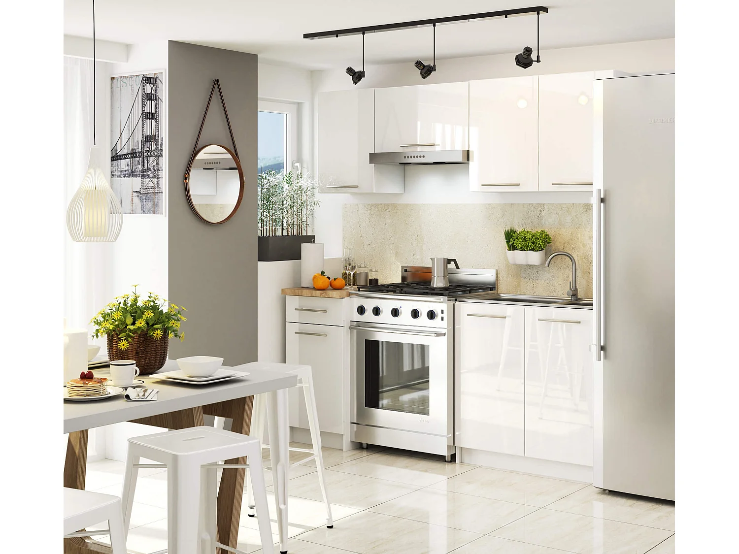 Meuble de cuisine bas AKORD S80 OLIWIA modulable Blanc 80 cm 3 tiroirs façade Blanche Brillante 80x46x85 cm
