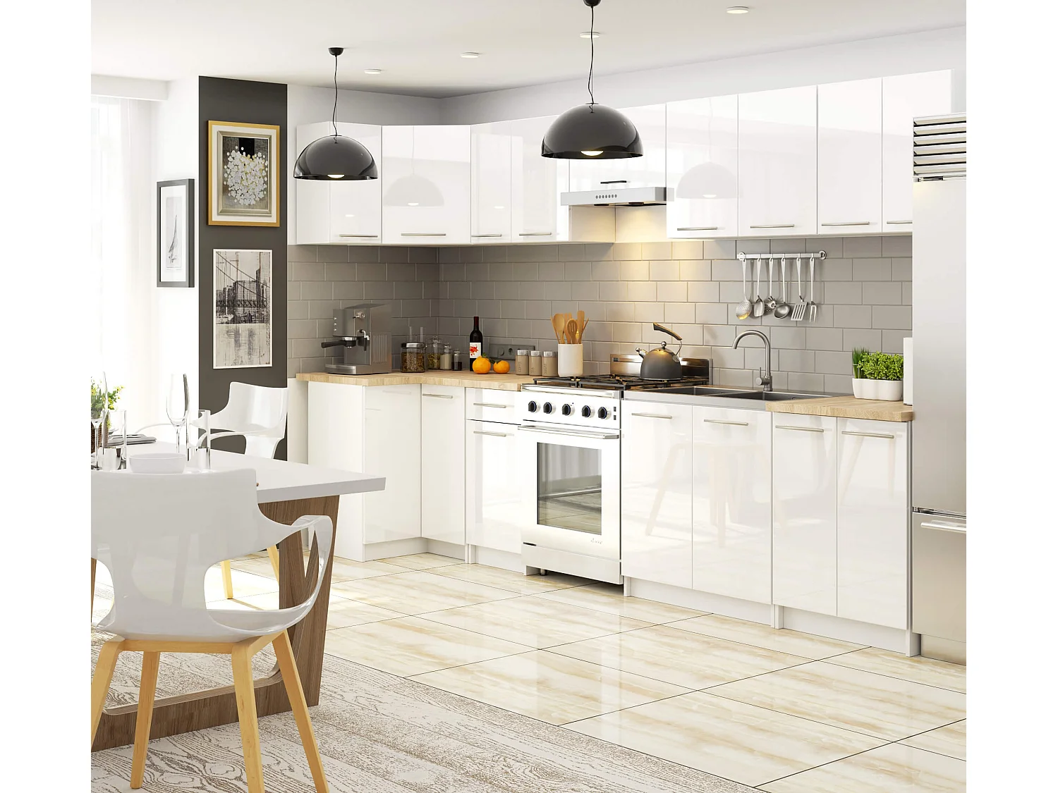 Meuble de cuisine bas AKORD S80 OLIWIA modulable Blanc 80 cm 3 tiroirs façade Blanche Brillante 80x46x85 cm