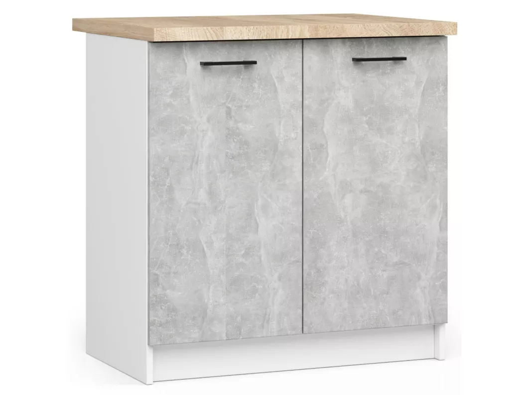 Kauf Unique Küchenschrank AKORD OLIWIA modular S80 Unterschrank mit Arbeitsplatte Weiß 80 cm 2 Türen 2 Ebenen Front Beton B80 x H85 x T46 cm