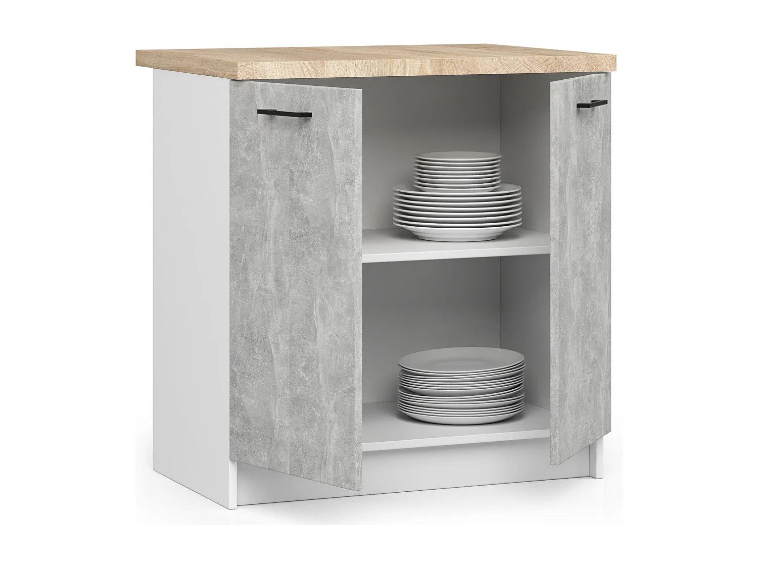 Armoires de cuisine basse AKORD S80 OLIWIA Blanc 80 cm 2 portes façade Béton 2 étagères 80x46x85 cm