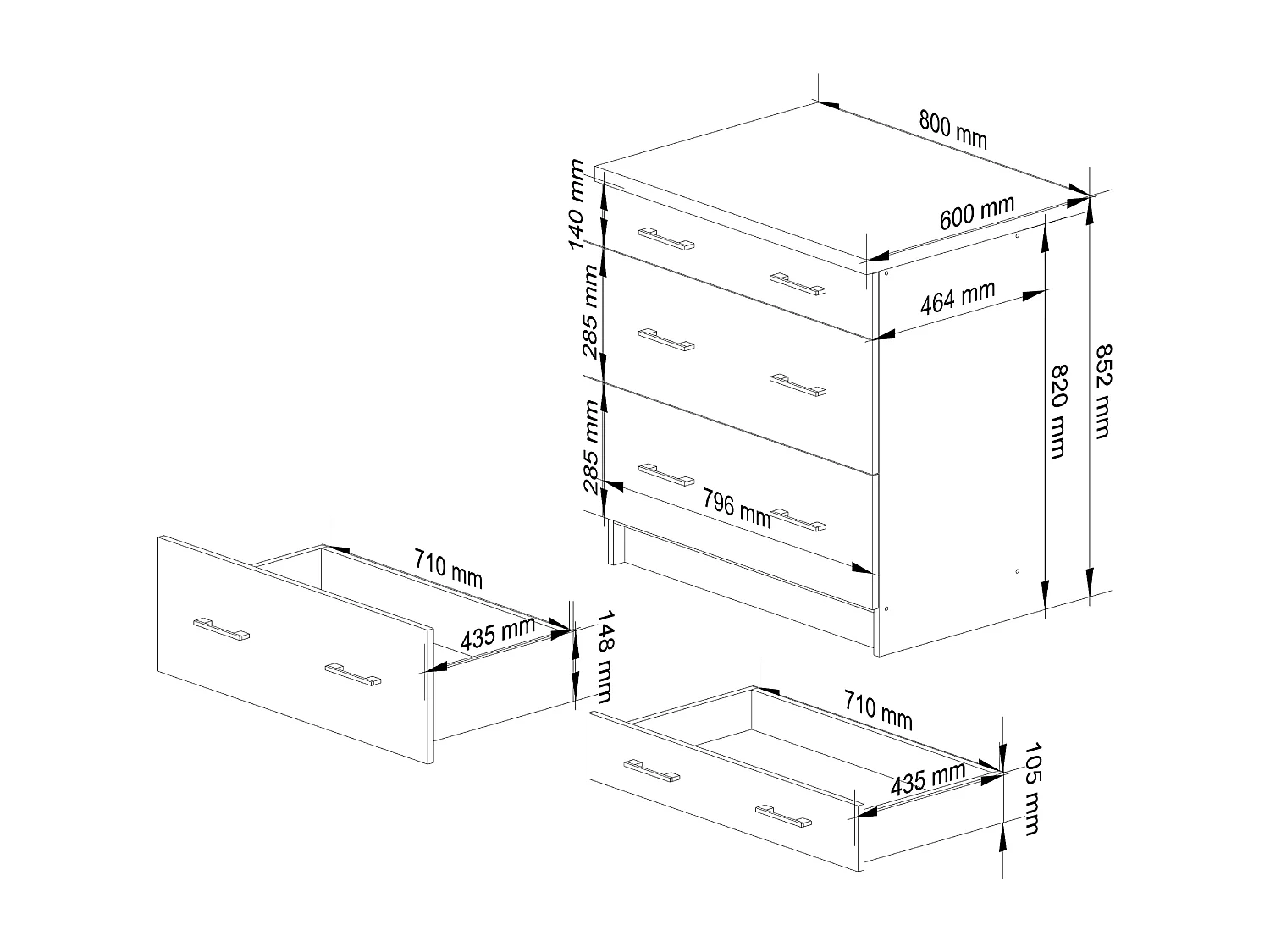 Meuble de cuisine bas AKORD S80 OLIWIA modulable Blanc 80 cm 3 tiroirs façade Noir Brillant 80x46x85 cm