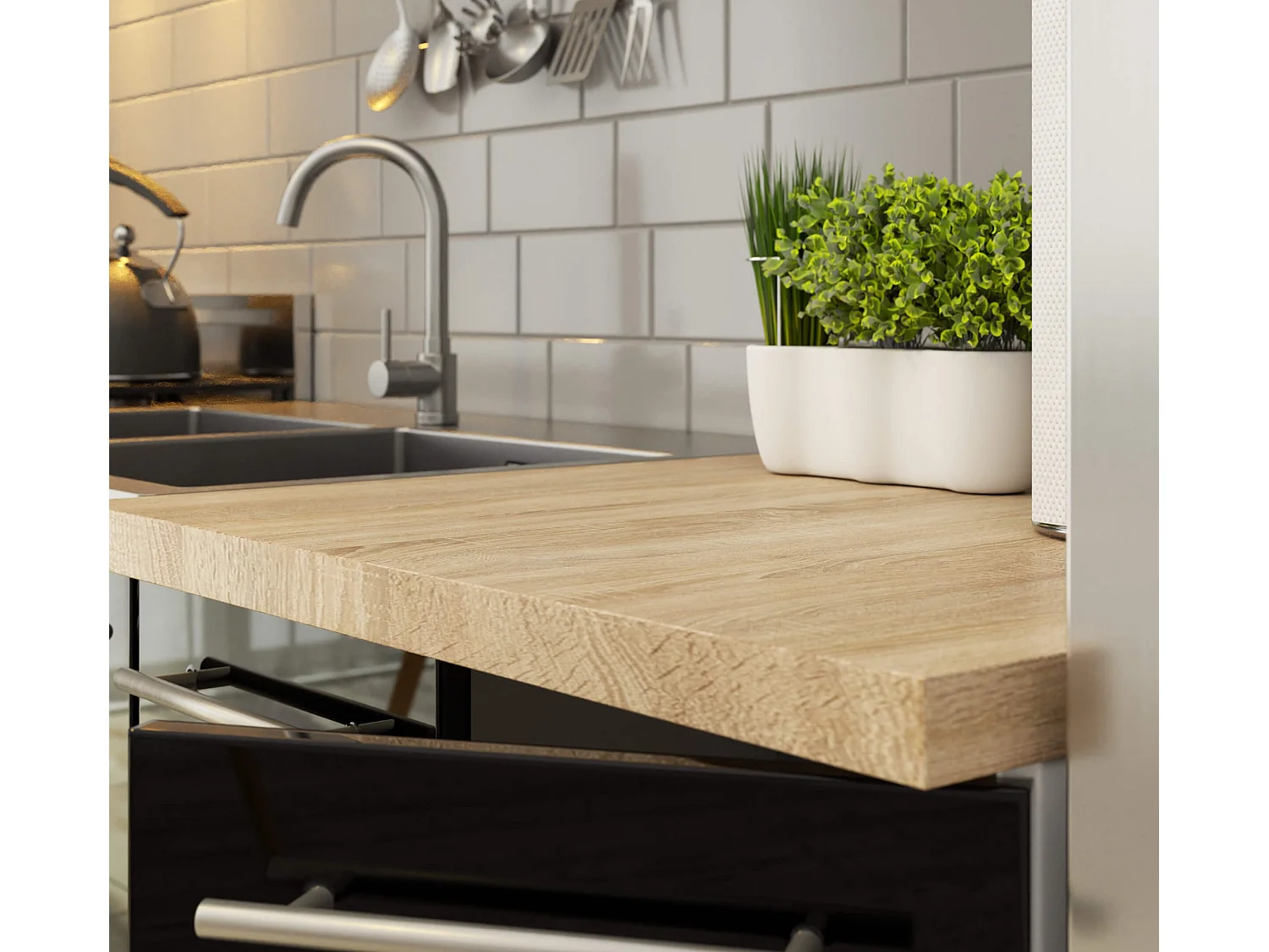 Meuble de cuisine bas AKORD S80 OLIWIA modulable Blanc 80 cm 3 tiroirs façade Noir Brillant 80x46x85 cm