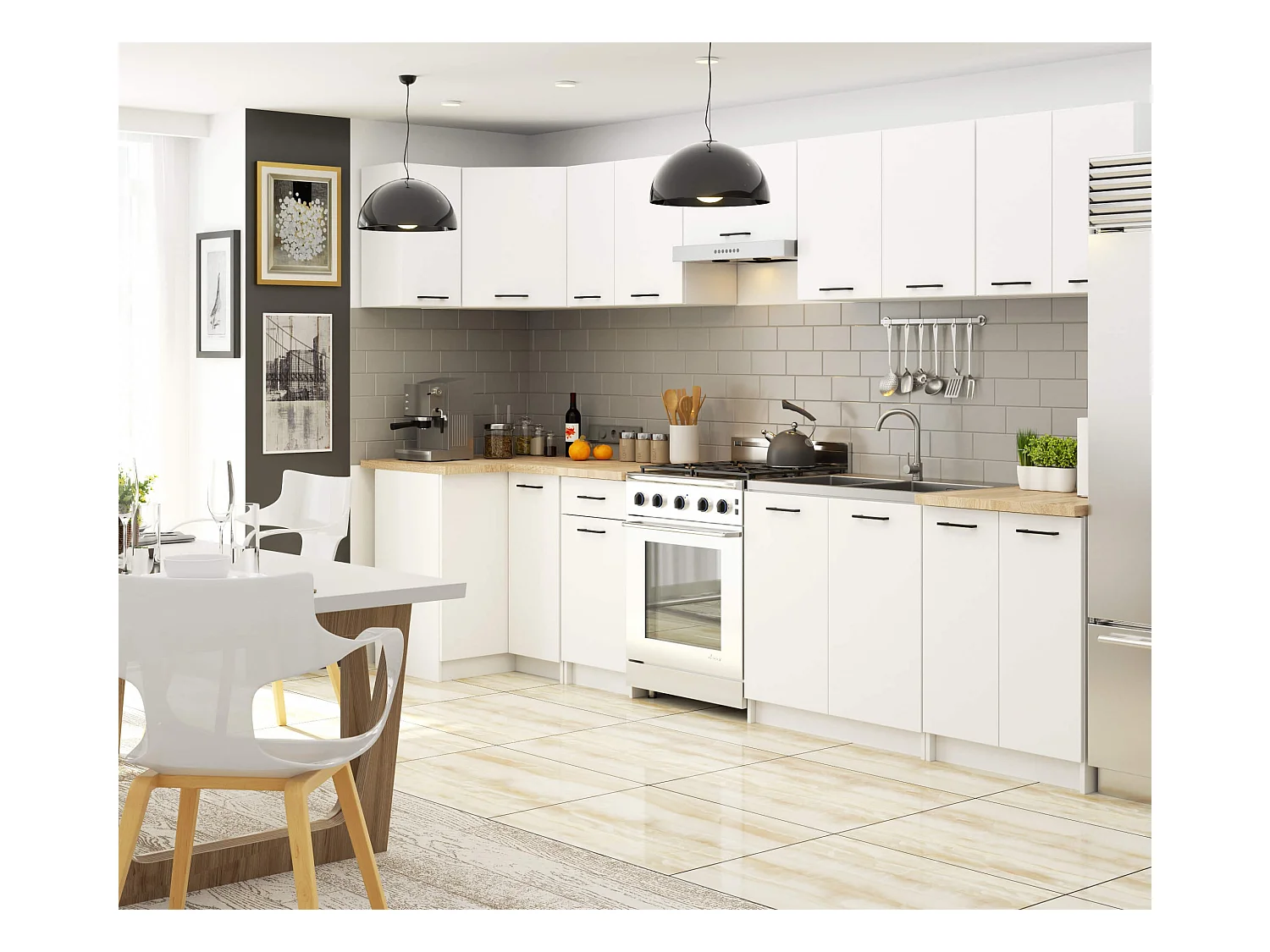 Küchenschrank AKORD OLIWIA modular S80 Unterschrank mit Arbeitsplatte Weiß 80 cm 3 Schubladen B80 x H85 x T46 cm