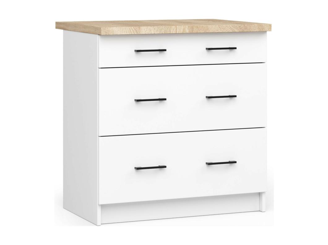 Oliwia Keukenkast S80 3 Lades Wit met Blad - 80x85x46cm Stijlvolle Opbergoplossing