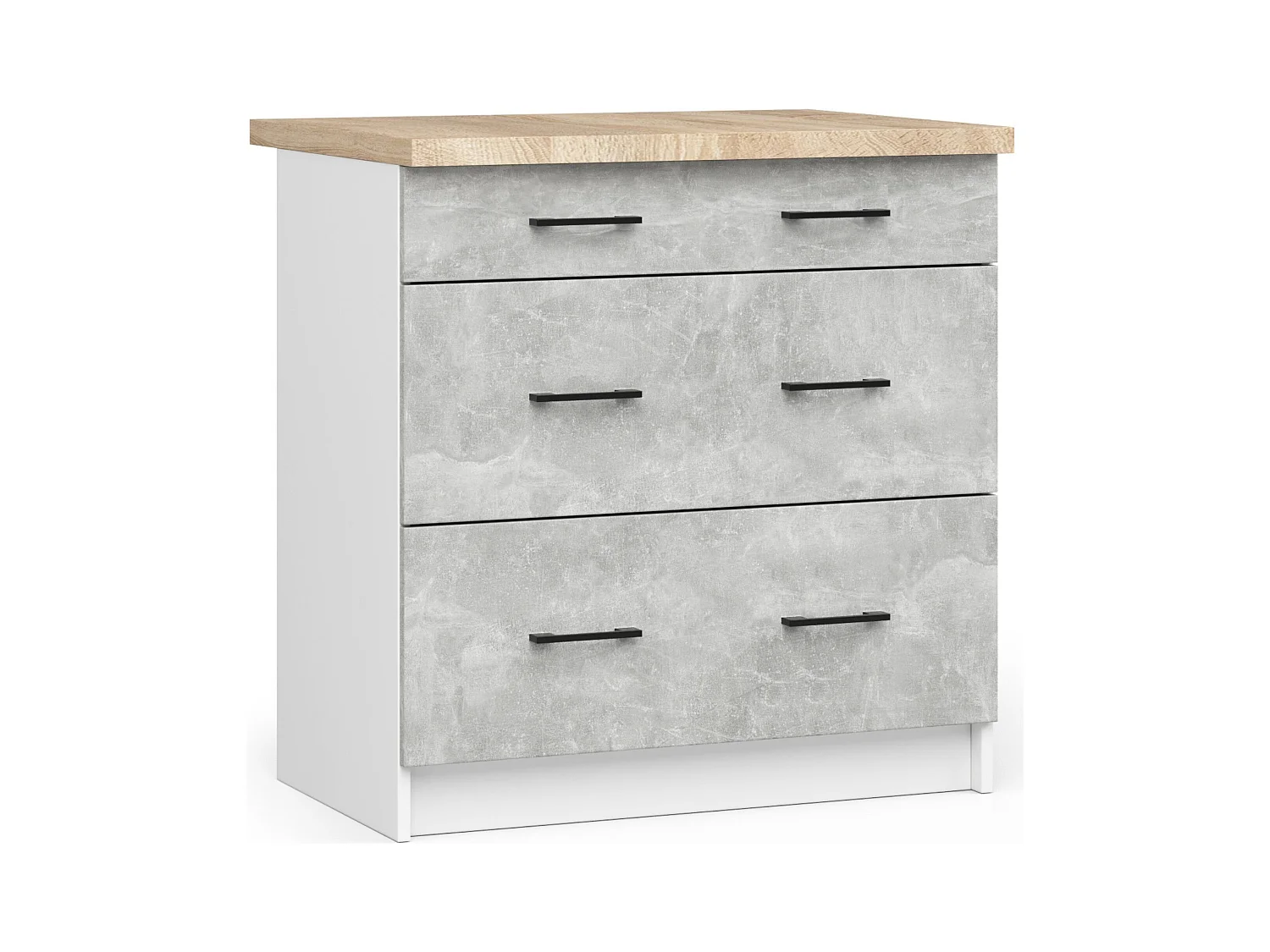 Armoires de cuisine basse AKORD S80 OLIWIA Blanc 80 cm 3 tiroirs façade Béton 80x46x85 cm