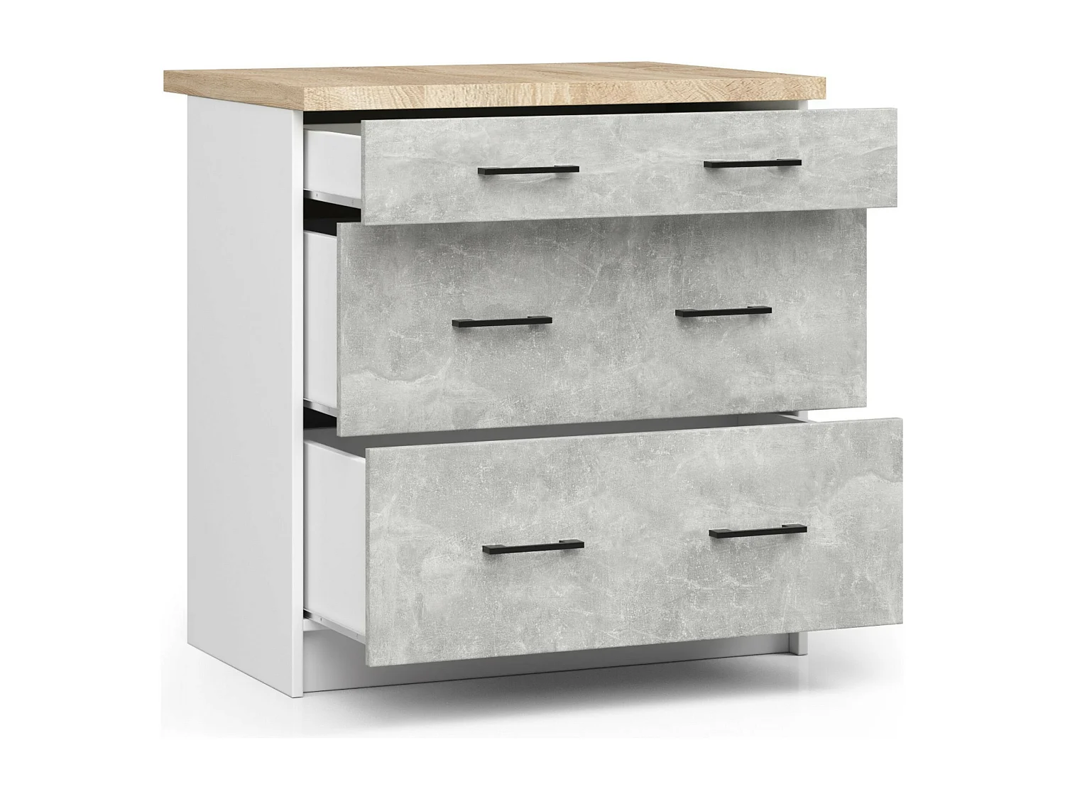 Armoires de cuisine basse AKORD S80 OLIWIA Blanc 80 cm 3 tiroirs façade Béton 80x46x85 cm