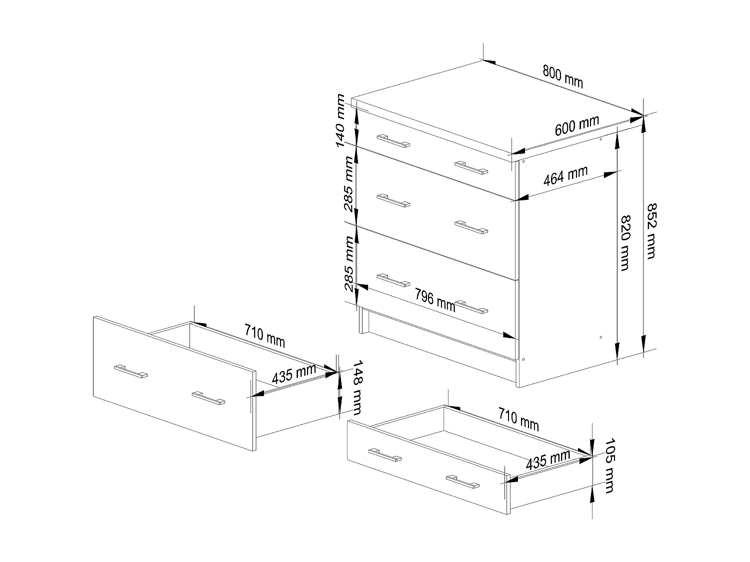 Armoires de cuisine basse AKORD S80 OLIWIA Blanc 80 cm 3 tiroirs façade Béton 80x46x85 cm