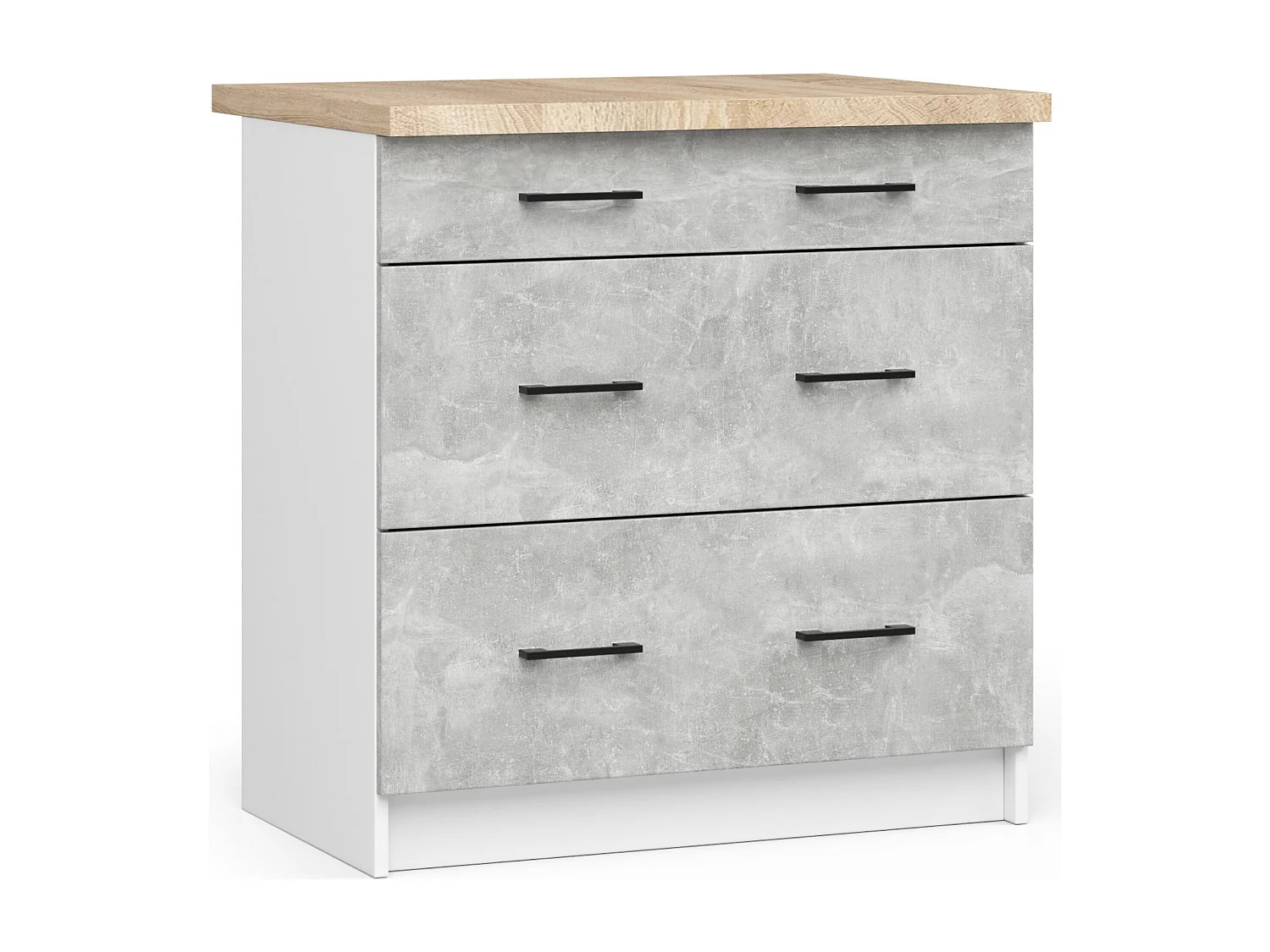 Szafka kuchenna AKORD S80 z blatem system OLIWIA Biała 80 cm 3 szuflady kolor Beton mat 80x46x85 cm
