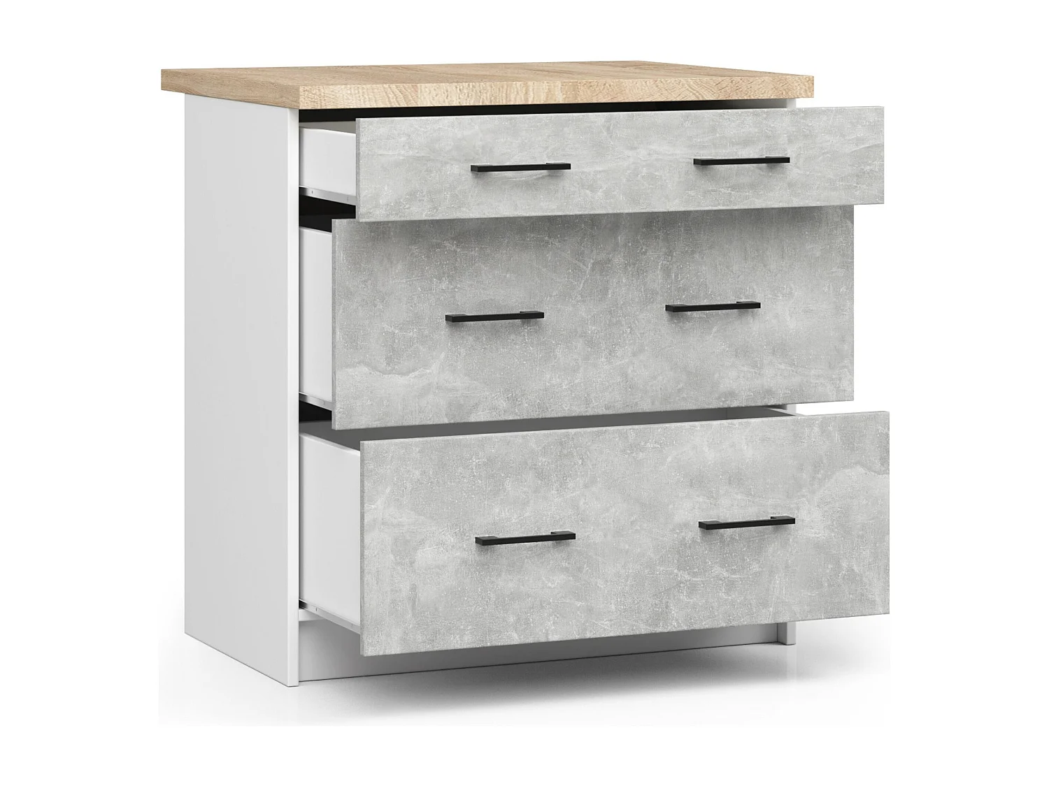 Szafka kuchenna AKORD S80 z blatem system OLIWIA Biała 80 cm 3 szuflady kolor Beton mat 80x46x85 cm