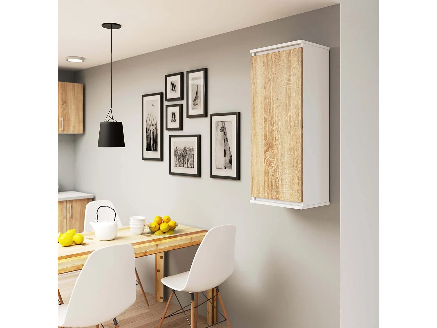 Szafka AKORD W40 Biała 40 cm 1 drzwi kolor Dąb Sonoma mat 3 półki 40x30x99 cm