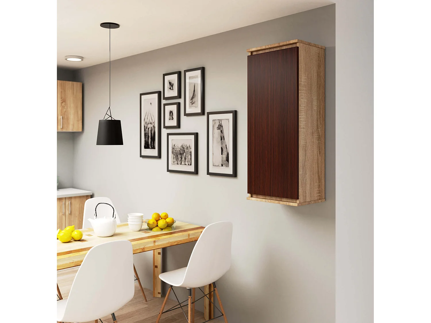 Armoire murale AKORD W40 Chêne Sonoma 40 cm 1 porte façade Wengé 3 étagères 40x30x99 cm