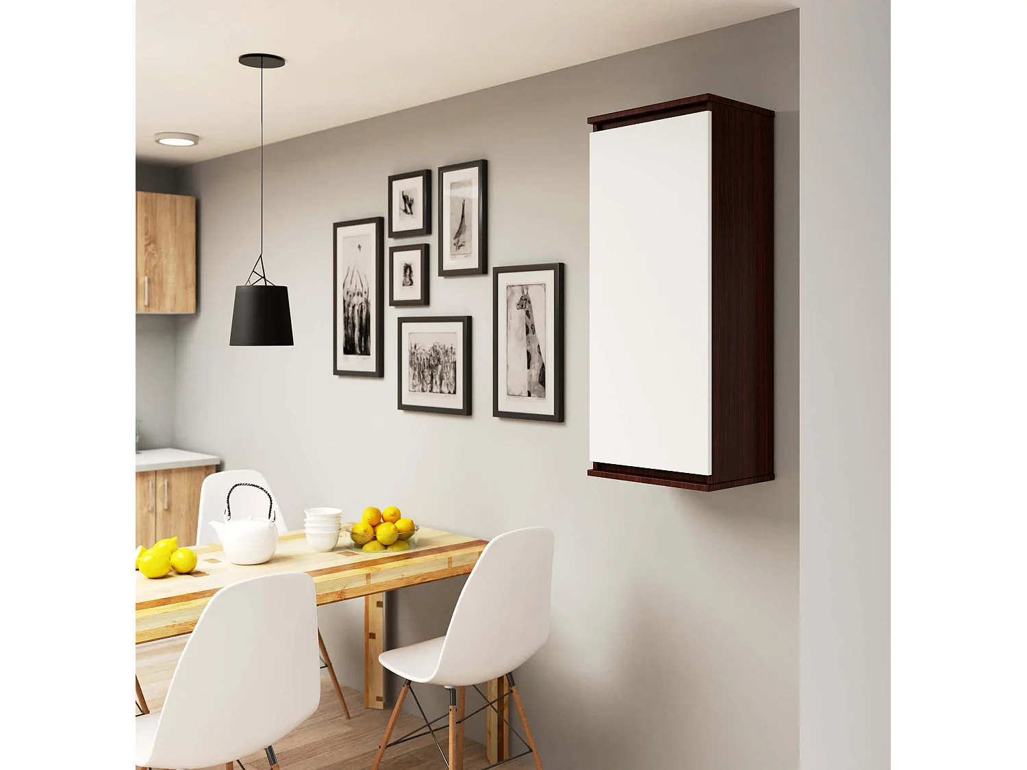 Hängender Schrank AKORD W40 Wenge 40 cm Tür 3 Regalen Front Weiß B40 x H99 x T30 cm