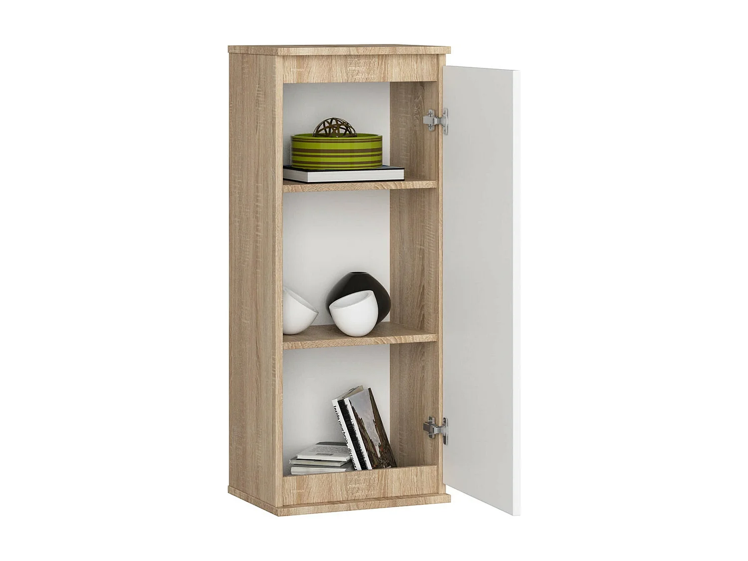 Armoire murale AKORD W40 Chêne Sonoma 40 cm 1 porte façade Blanche 3 étagères 40x30x99 cm