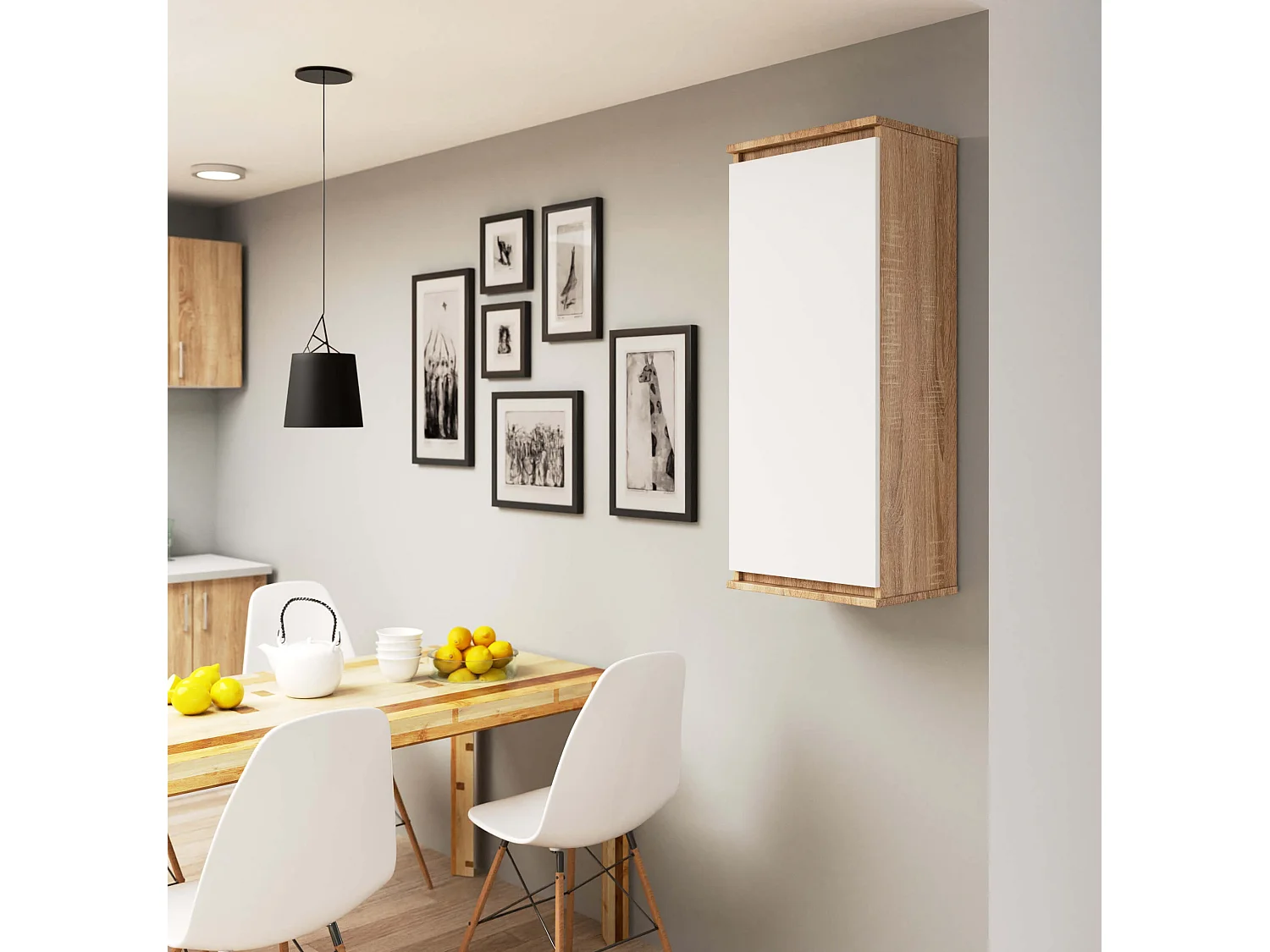 Armoire murale AKORD W40 Chêne Sonoma 40 cm 1 porte façade Blanche 3 étagères 40x30x99 cm