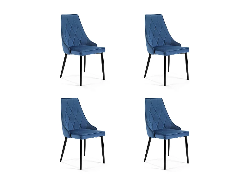 Set van 4 Luxe Eetkamerstoelen SJ.054 in Marineblauw Velours met Stalen Kruisvoet