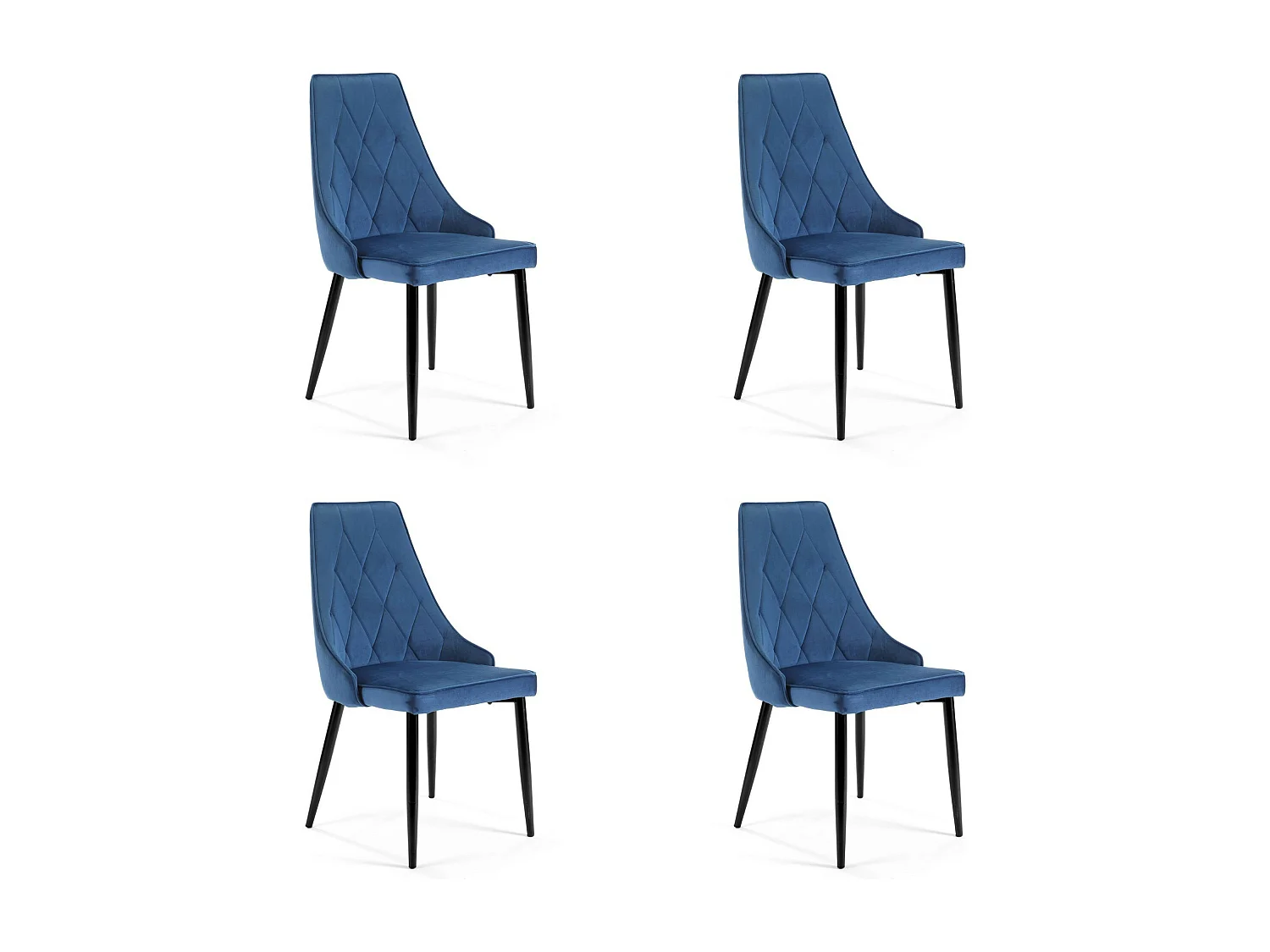Set van 4 Luxe Eetkamerstoelen SJ.054 in Marineblauw Velours met Stalen Kruisvoet