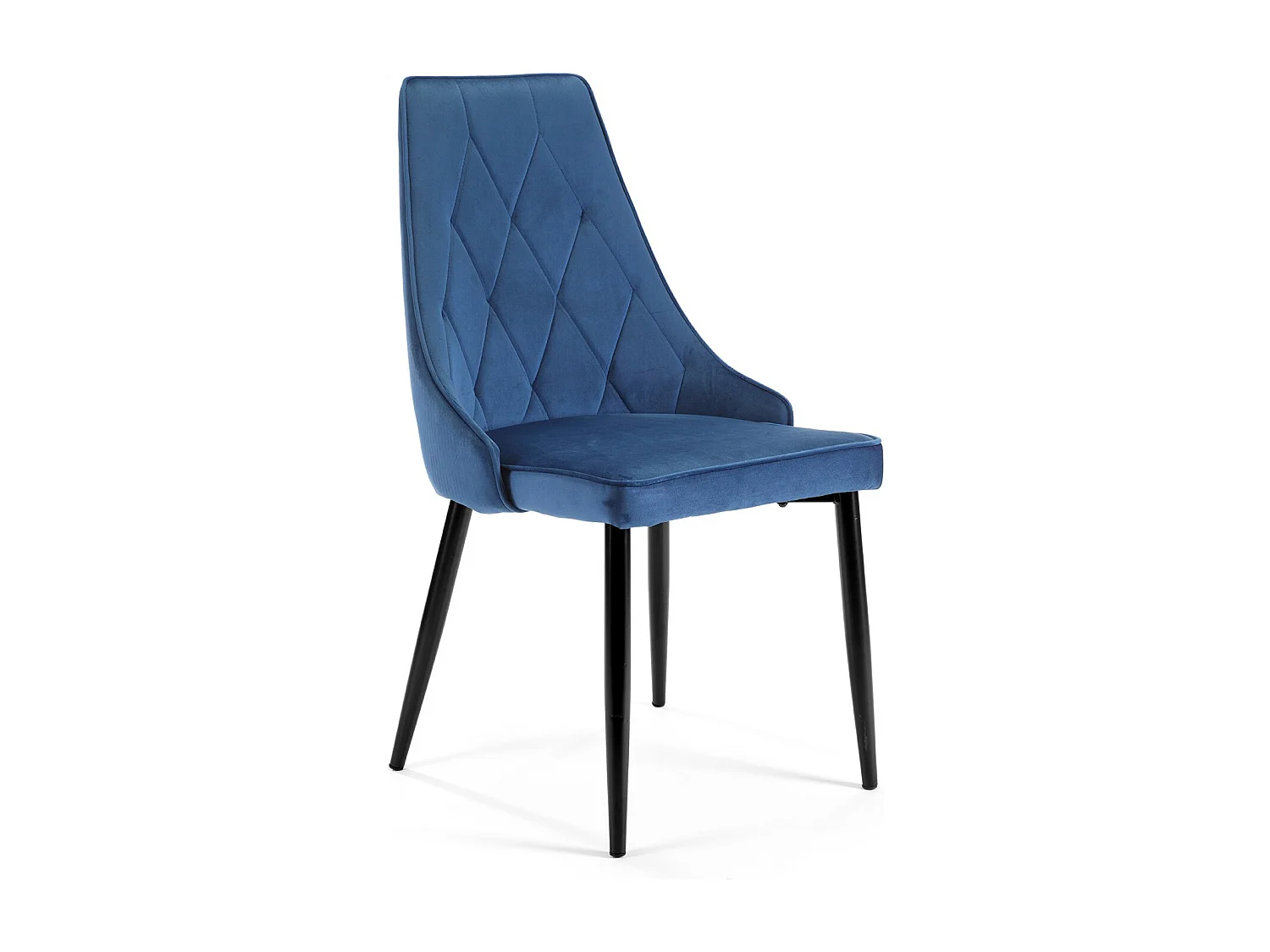 Set van 4 Luxe Eetkamerstoelen SJ.054 in Marineblauw Velours met Stalen Kruisvoet