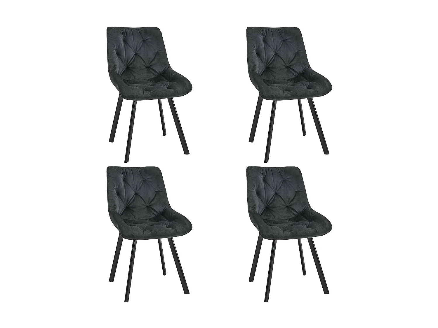Lot de 4 chaises matelassées de salle à manger en velours AKORD SJ.33 Noir