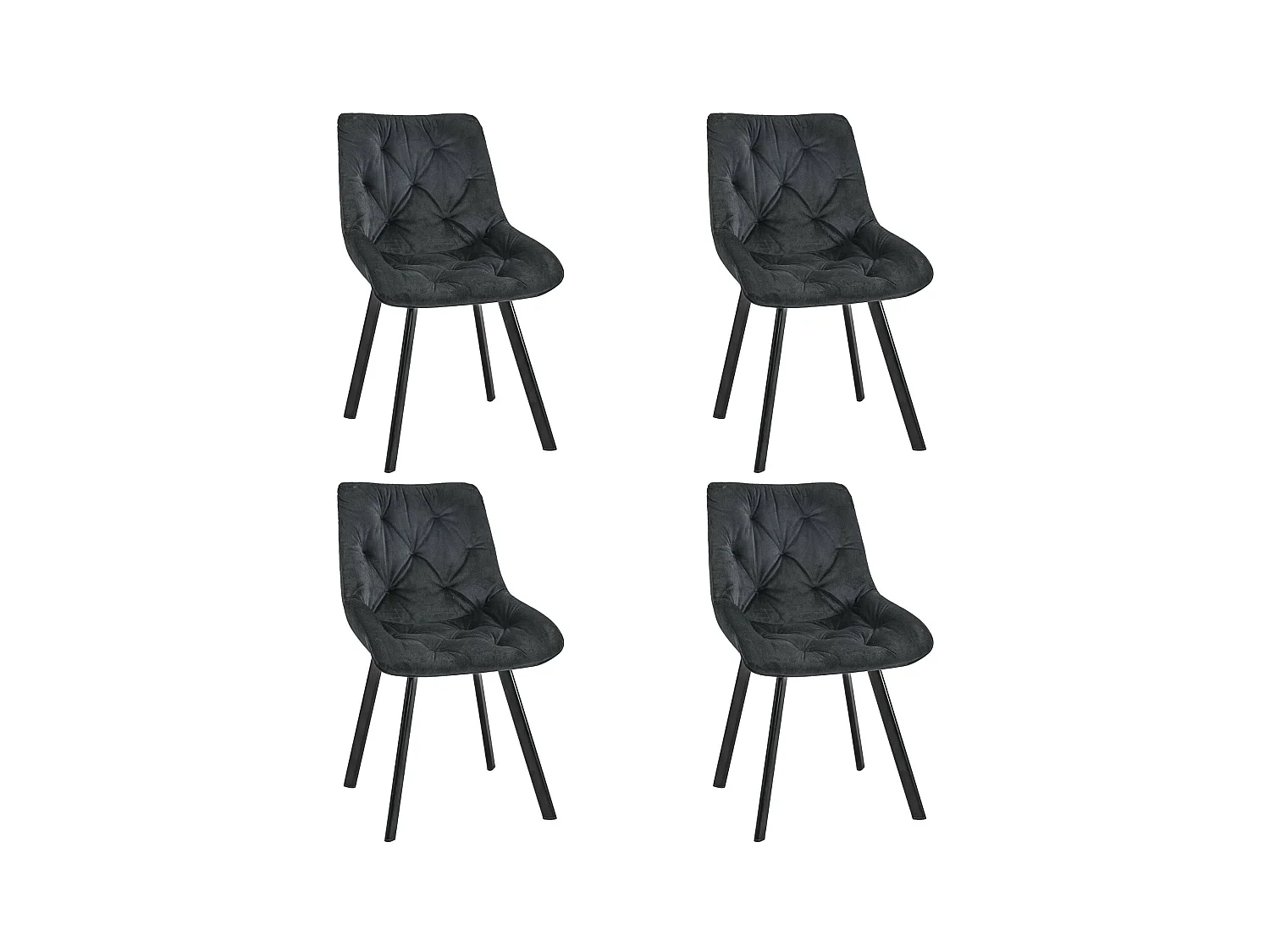 Lot de 4 chaises matelassées de salle à manger en velours AKORD SJ.33 Noir