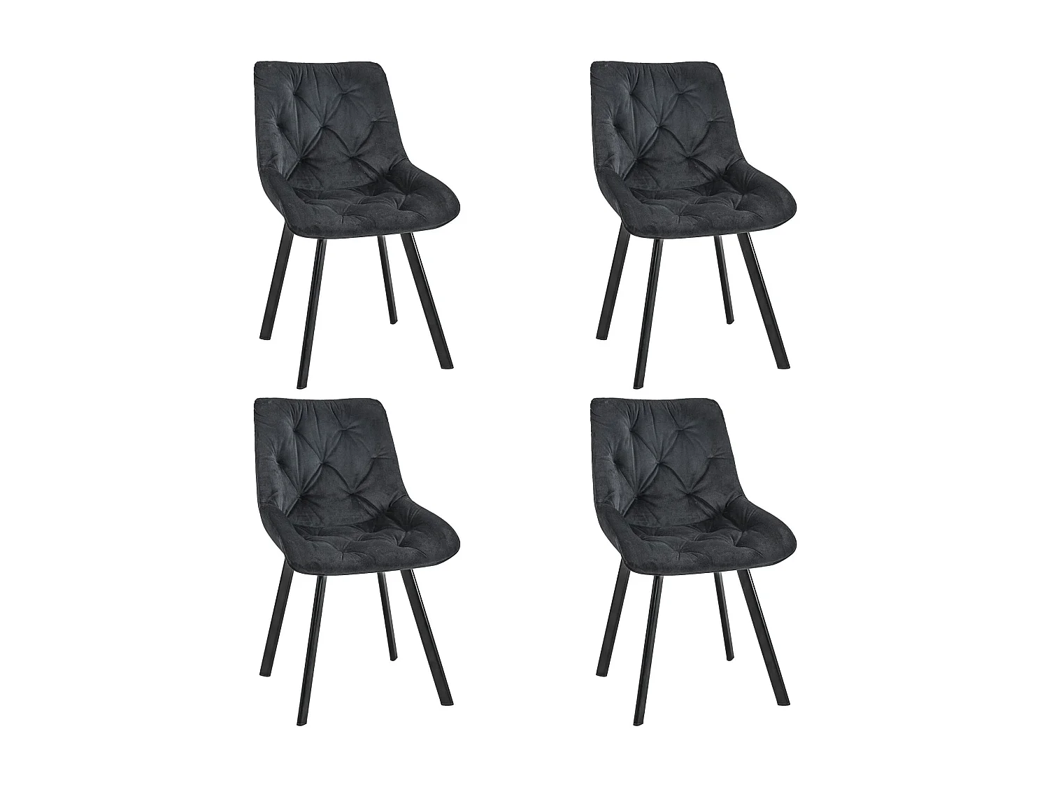 Lot de 4 chaises matelassées de salle à manger en velours AKORD SJ.33 Noir