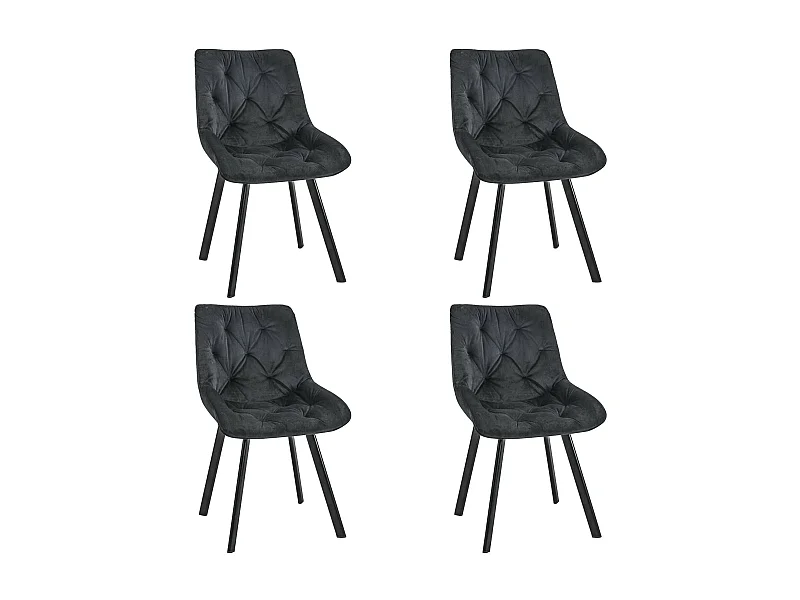 Lot de 4 chaises matelassées de salle à manger en velours AKORD SJ.33 Noir