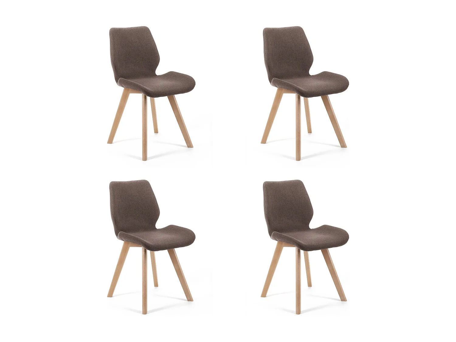 Set van 4 Bruine Stoffen Stoelen met Beukenhouten Poten - Zelfmontage - SJ.0159