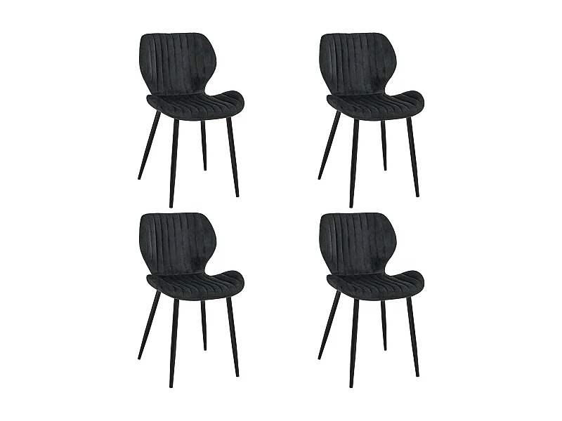 Lot de 4 chaises matelassées de salle à manger en velours AKORD SJ.17 Noir