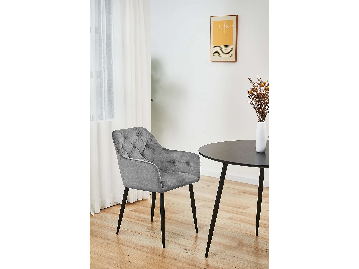 Lot de 2 chaises matelassées de salle à manger en velours AKORD SJ.030 Grise
