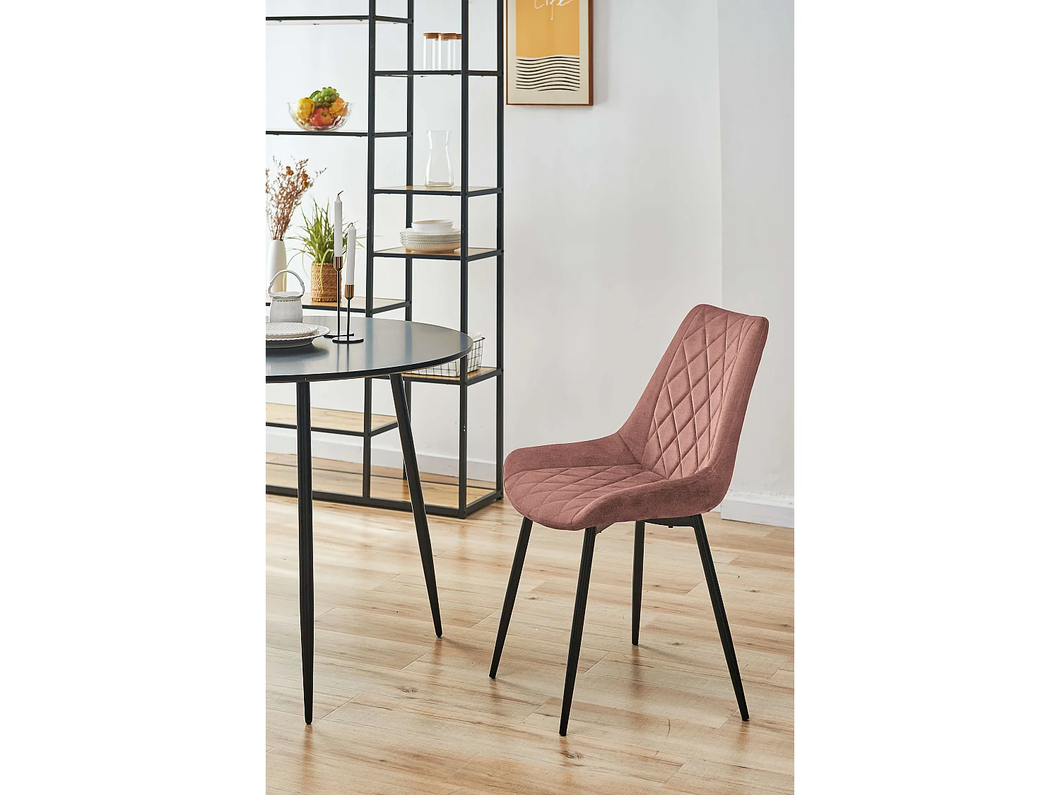 1 Pièce chaise matelassée de salle à manger en velours AKORD SJ.0488 Rose