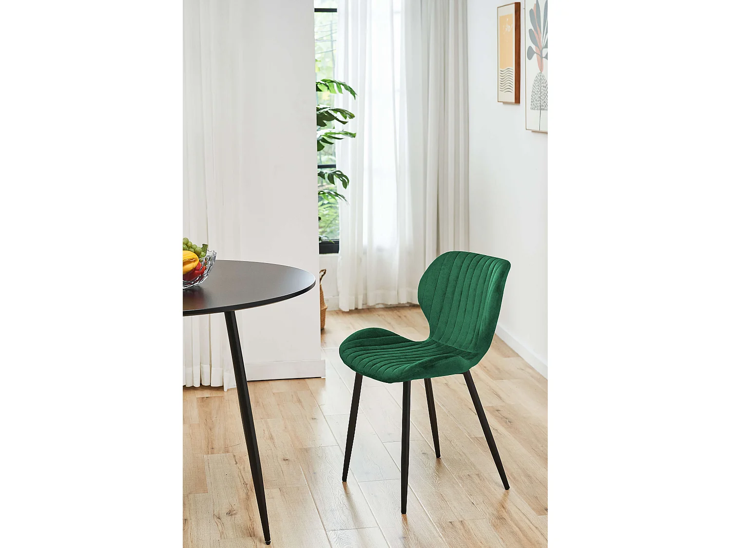 Set di 2 Sedie da Pranzo in Velluto SJ.17 Verde Bottiglia