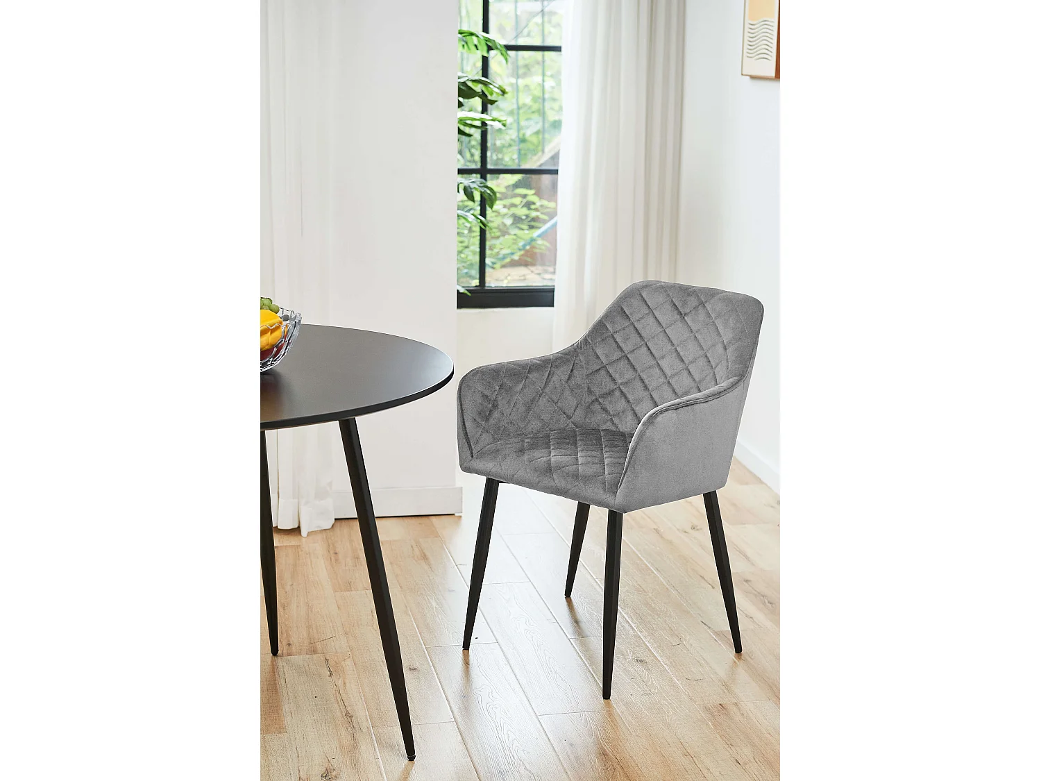 Esszimmerstühle mit Samt 2er Set AKORD SJ.082 Gepolsterter Gesteppter Stuhl aus Velours in Grau