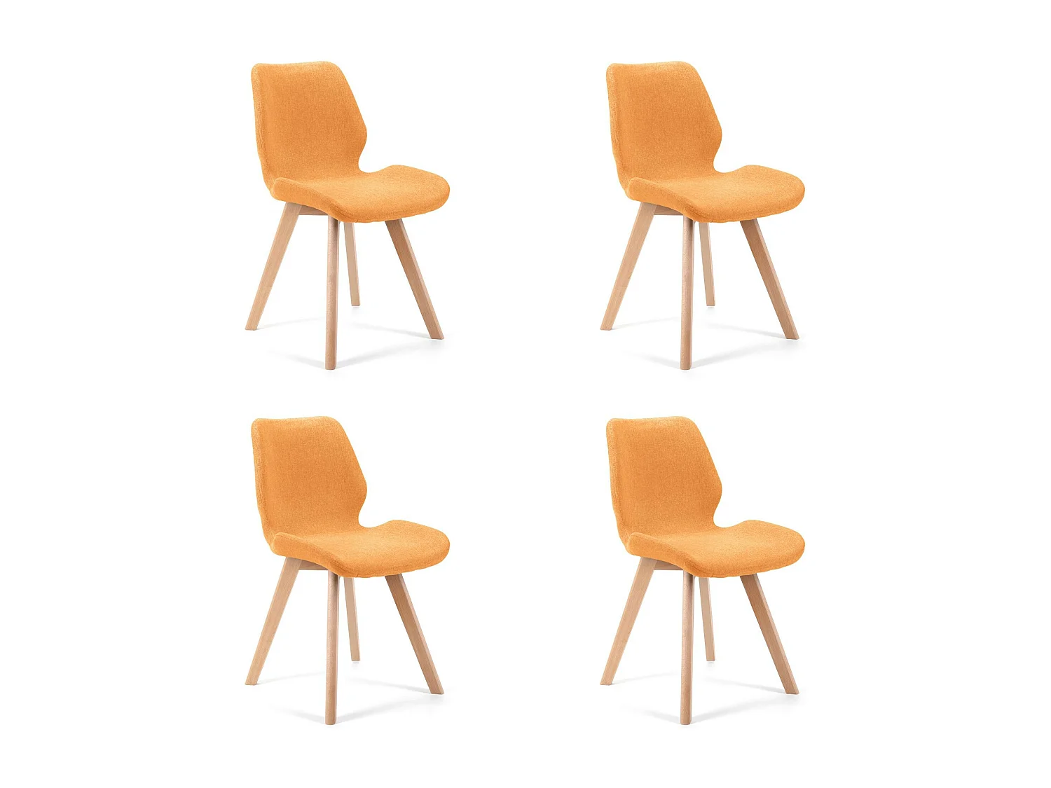 Set van 4 Oranje Beklede Stoelen met Beukenhouten Poten - SJ.0159