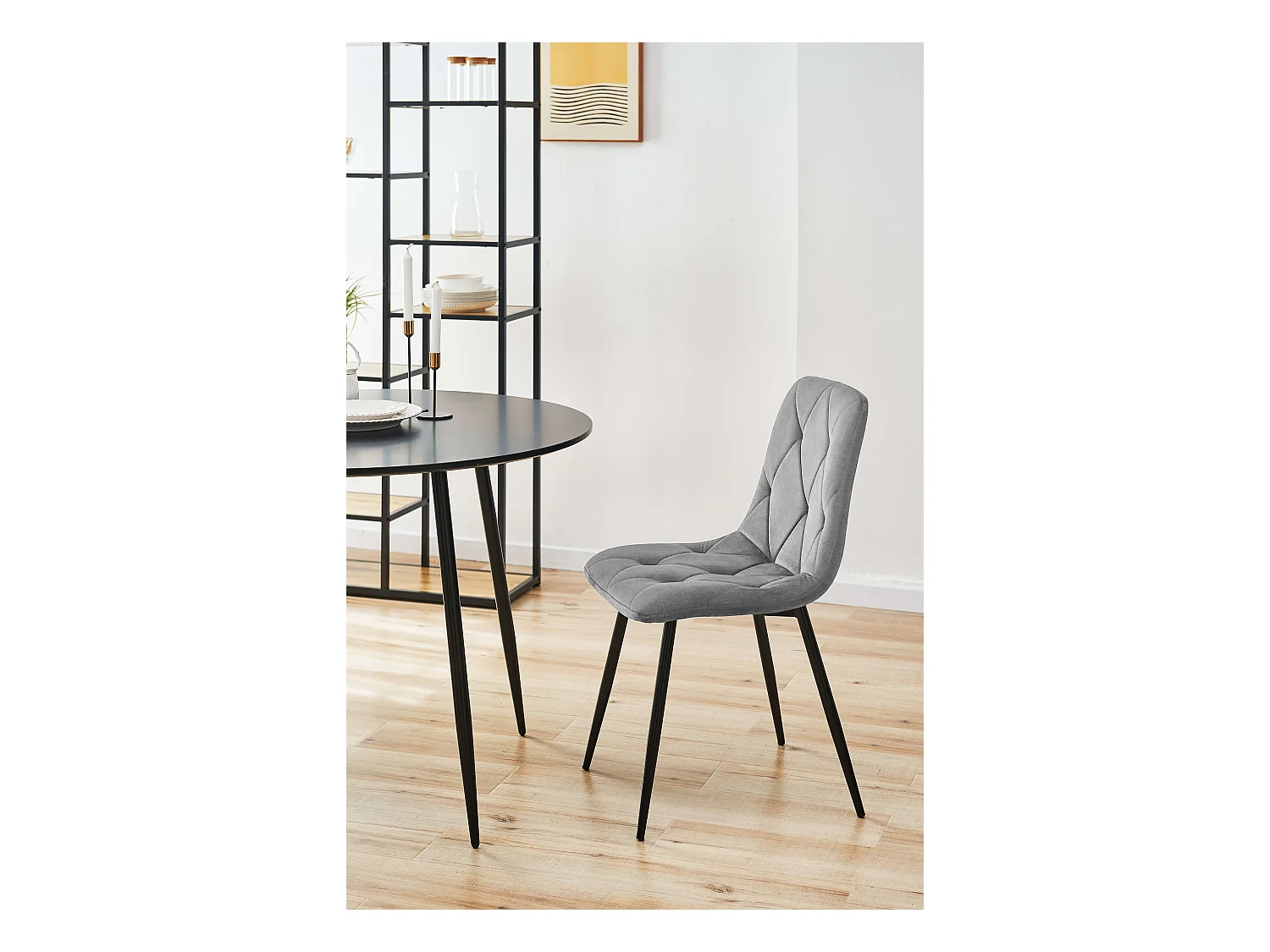 Lot de 4 chaises matelassées de salle à manger en velours AKORD SJ.3 Grise