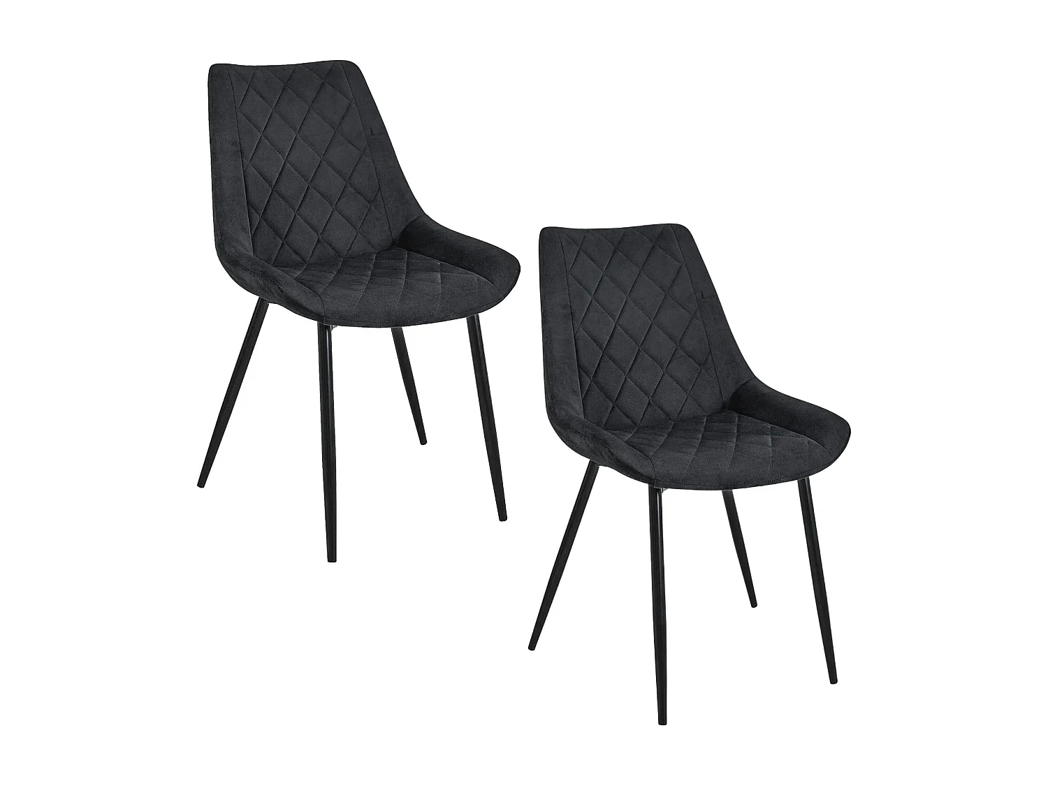 Esszimmerstühle mit Samt 2er Set AKORD SJ.0488 Gepolsterter Gesteppter Stuhl aus Velours in Schwarz