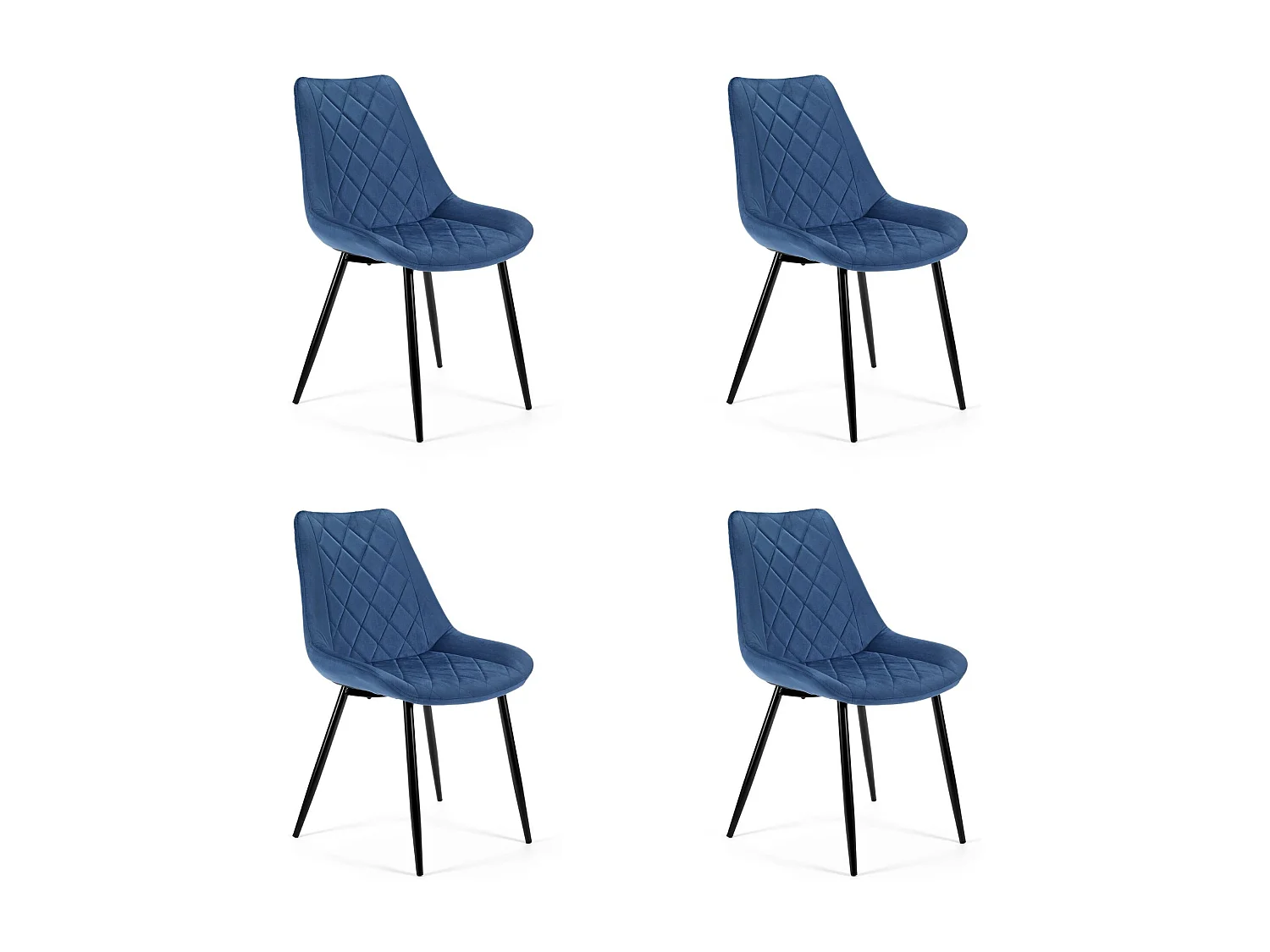 Lot de 4 chaises matelassées de salle à manger en velours AKORD SJ.0488 Bleu