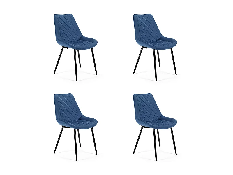 Lot de 4 chaises matelassées de salle à manger en velours AKORD SJ.0488 Bleu