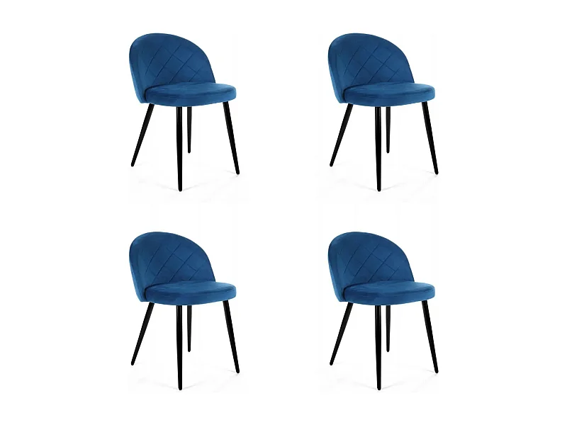 Set van 4 Fluwelen Eetkamerstoelen Granat-SJ077 - Moderne Stalen Basis, Eenvoudige Zelfmontage, Blauw Gestoffeerd - Max. Capaciteit 125 kg