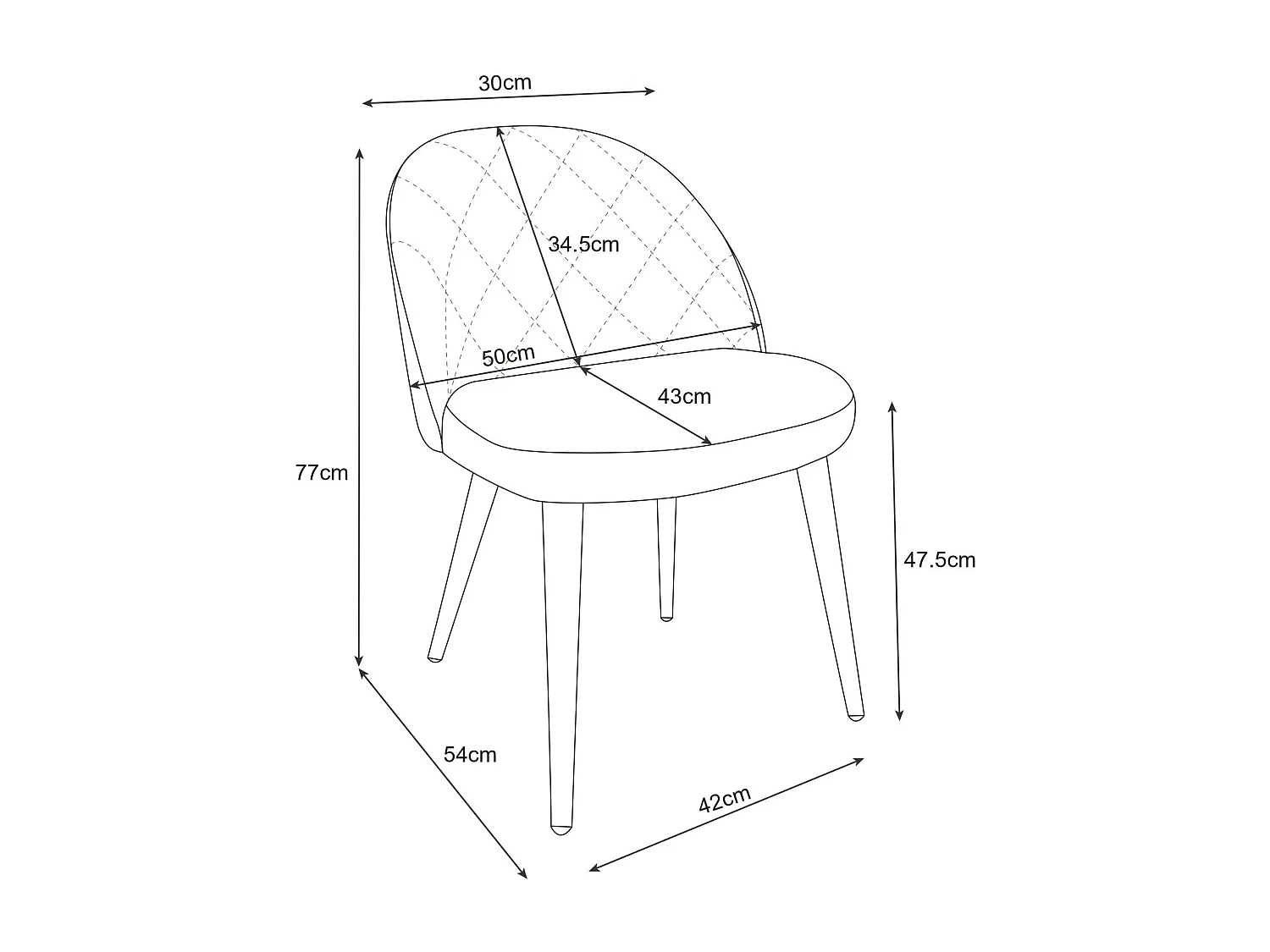 Lot de 4 chaises matelassées de salle à manger en velours AKORD SJ.077 Bleu