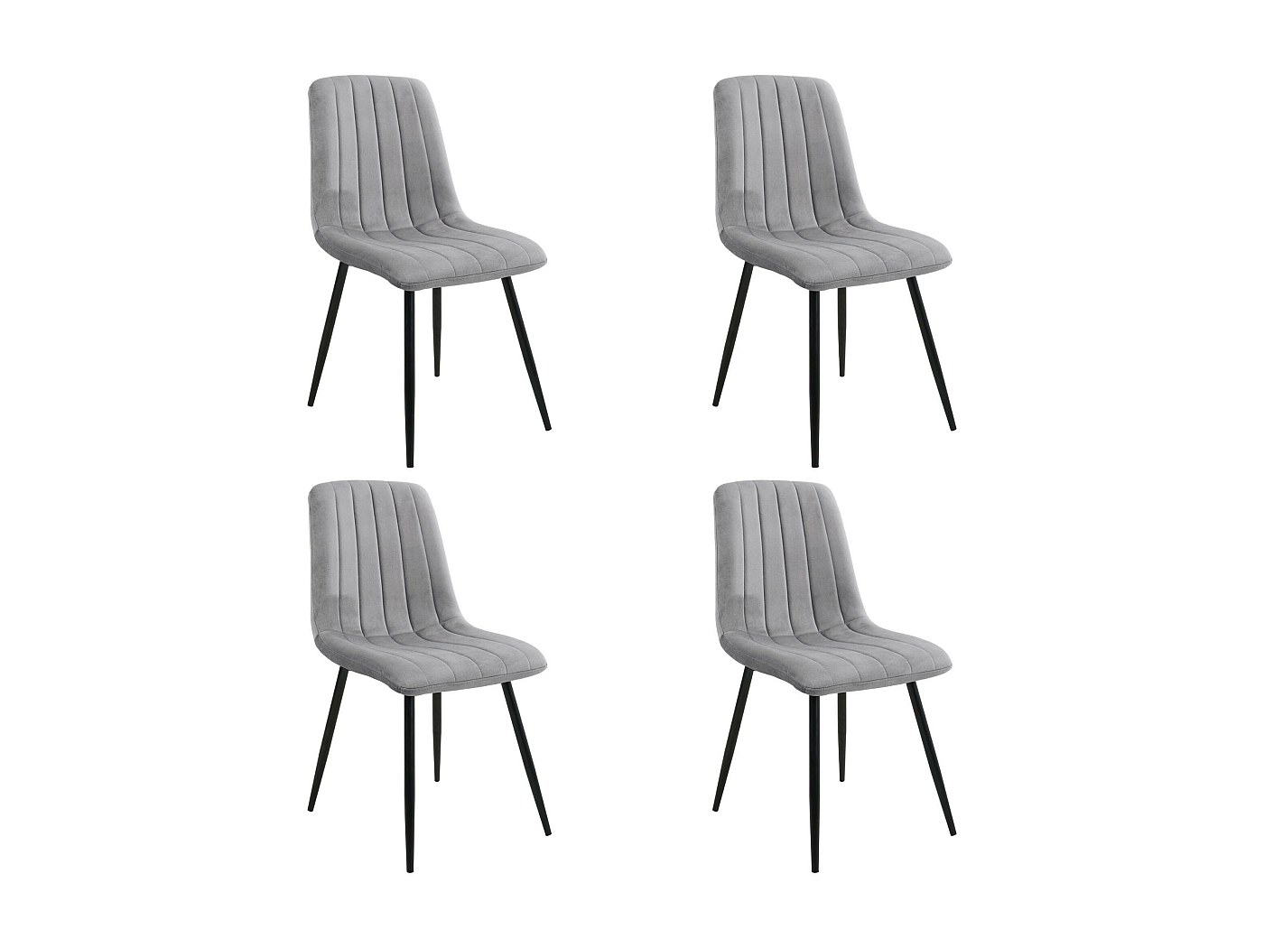 Set Da 4 Sedie Imbottite Teddy In Tessuto Grigio Con Gambe Oro 44x48x88 Cm