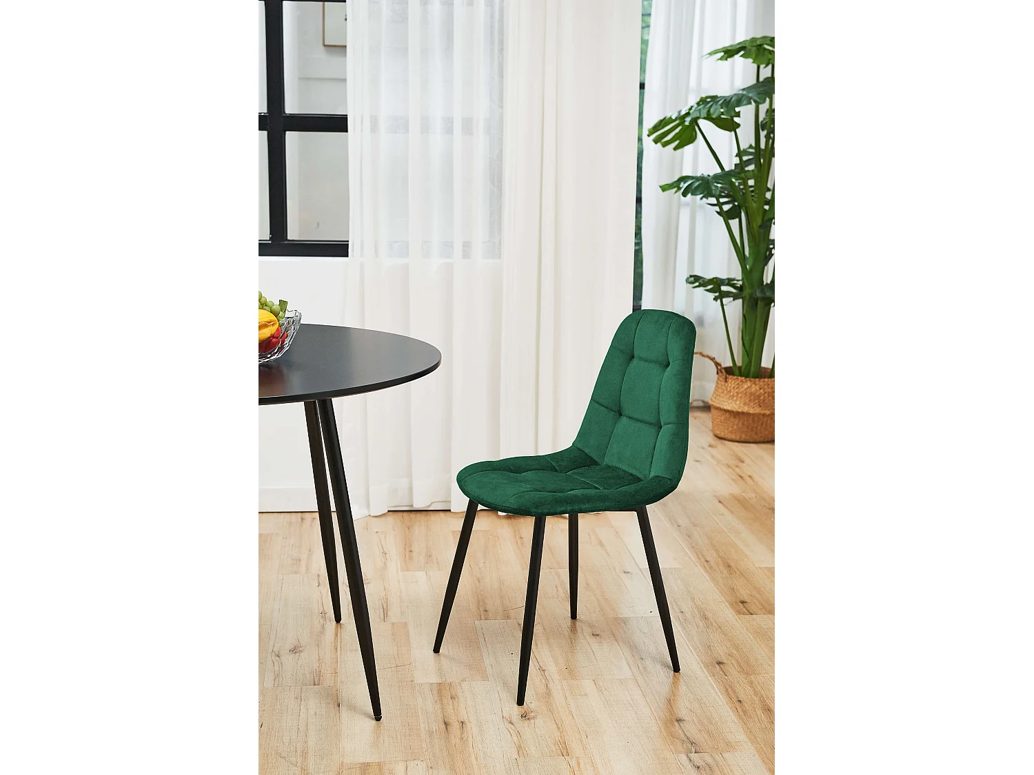 Lot de 4 chaises matelassées de salle à manger en velours AKORD SJ.1 Vert Bouteille