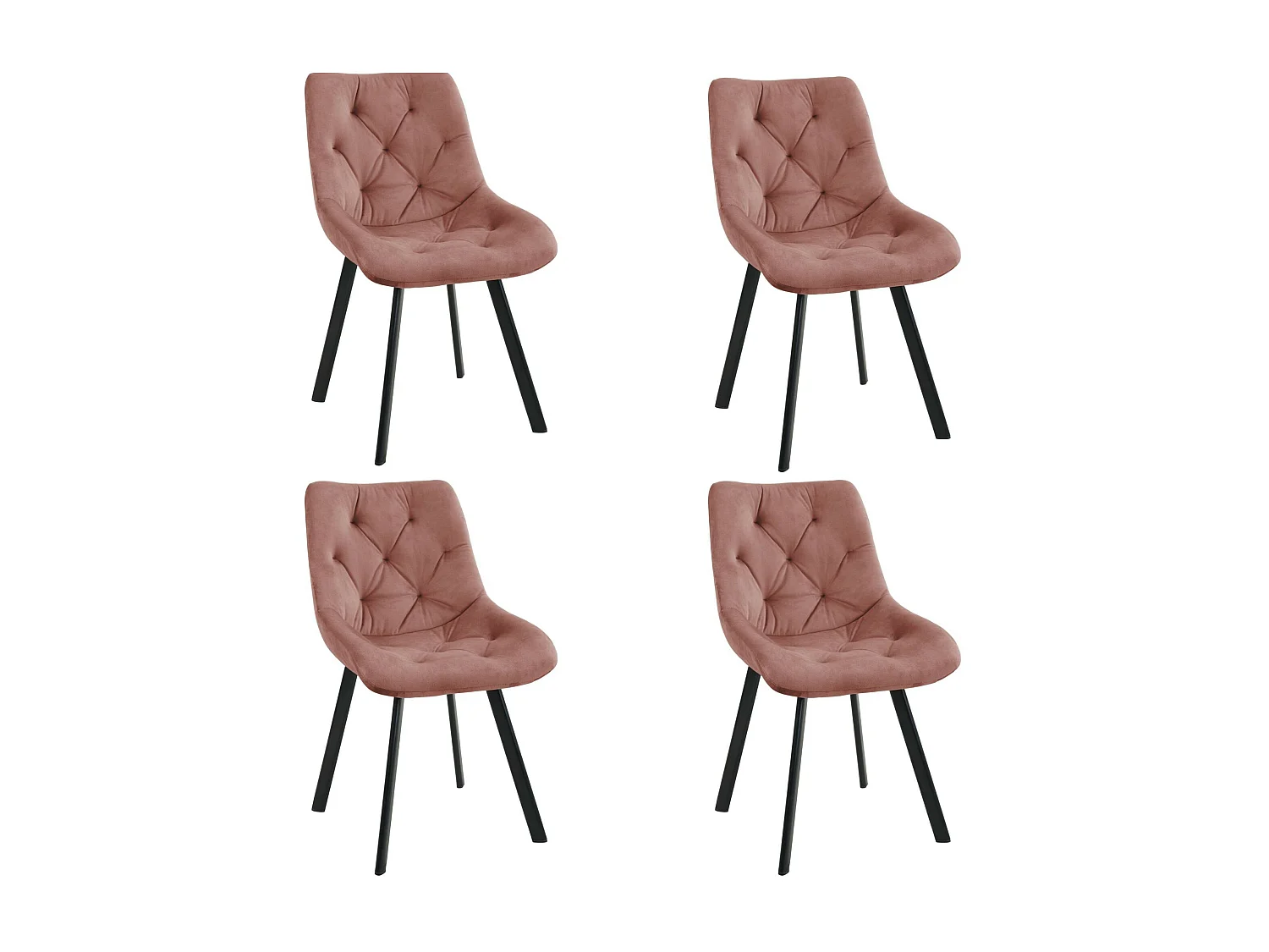 Lot de 4 chaises matelassées de salle à manger en velours AKORD SJ.33 Rose