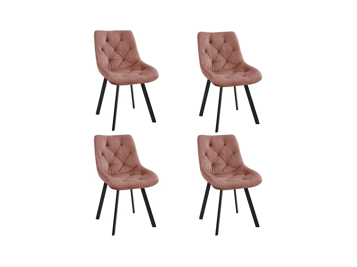 Lot de 4 chaises matelassées de salle à manger en velours AKORD SJ.33 Rose