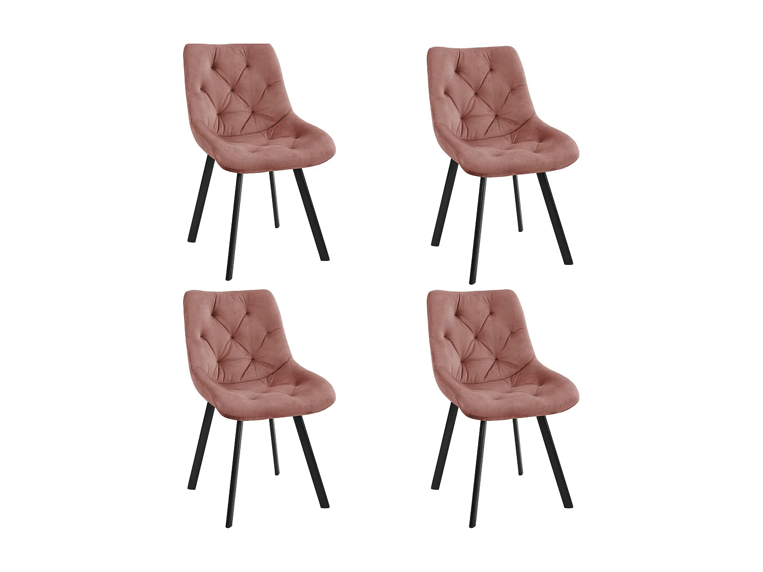 Lot de 4 chaises matelassées de salle à manger en velours AKORD SJ.33 Rose