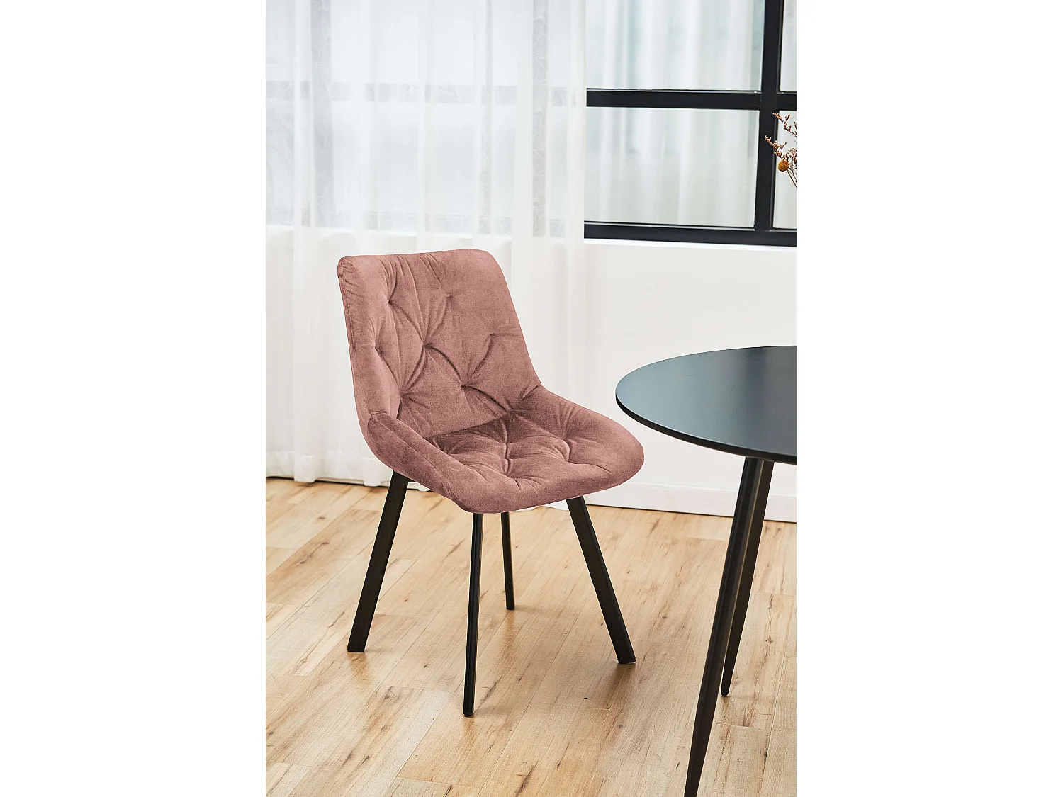 Lot de 4 chaises matelassées de salle à manger en velours AKORD SJ.33 Rose