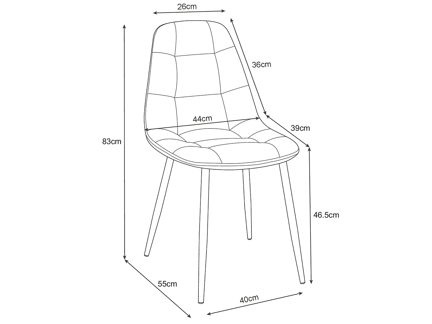 Lot de 2 chaises matelassées de salle à manger en velours AKORD SJ.1 Grise