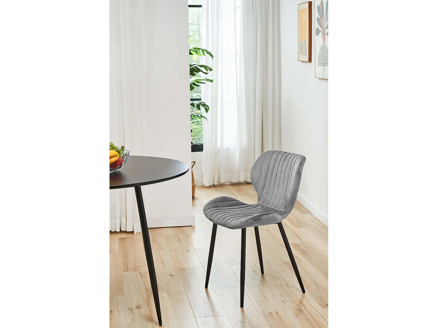 1 Pièce chaise matelassée de salle à manger en velours AKORD SJ.17 Grise